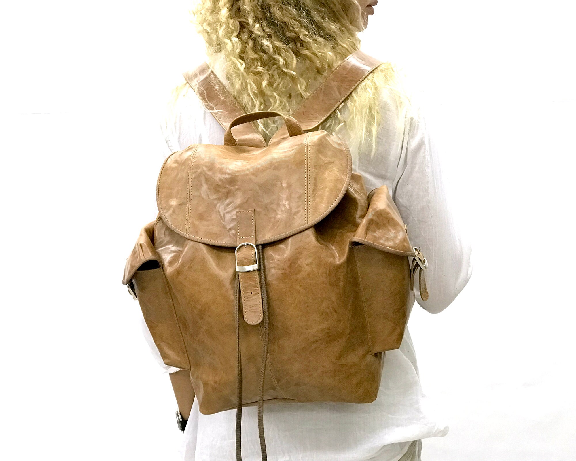 leather backpack with side pockets