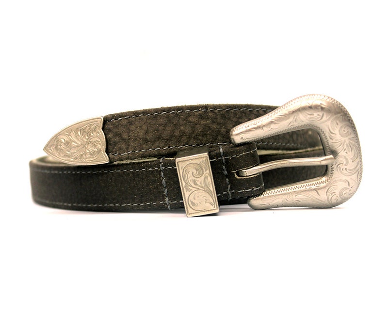 Distressed Gray Leather Belt Womens Belt Silver Buckle Western Etsy