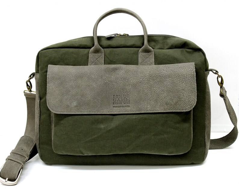 Sale Waxed canvas & Leather Briefcase / Messenger / Laptop Etsy