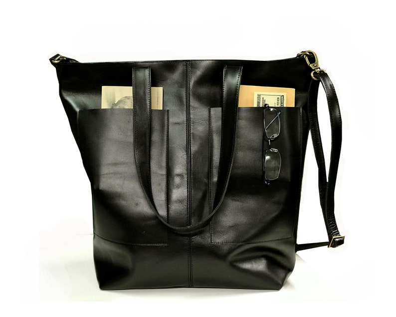 Black Leather Crossbody Tote Bag Large Black Leather Crossbody Etsy