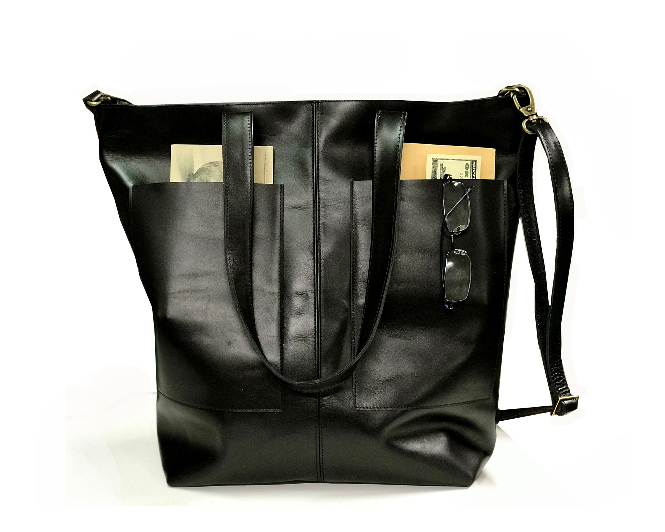 Black leather Crossbody tote bag Large Black leather crossbody Etsy