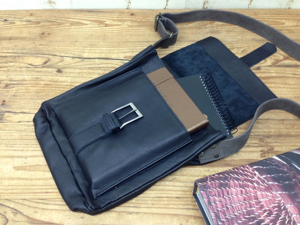 SALE Black Leather Messenger Bag Small Men's Bag Etsy