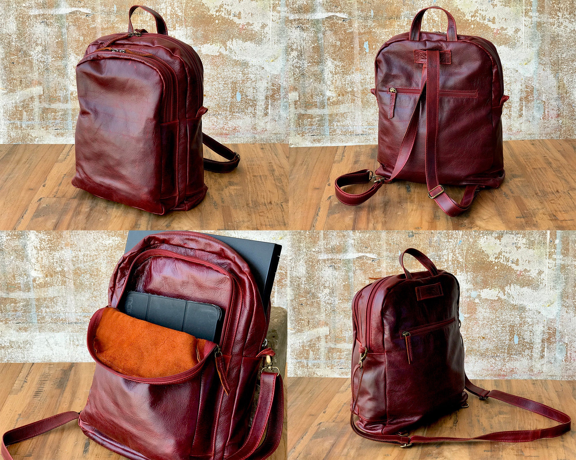 Leather Backpack Crossbody Convertible Backpack Purse Soft Etsy