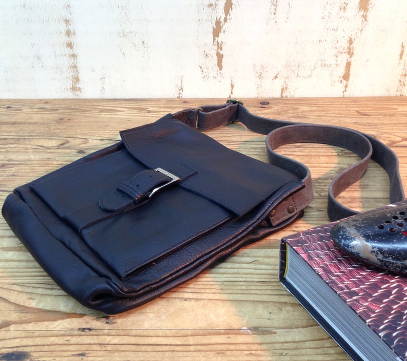 SALE Black Leather Messenger Bag Small Men's Bag Etsy
