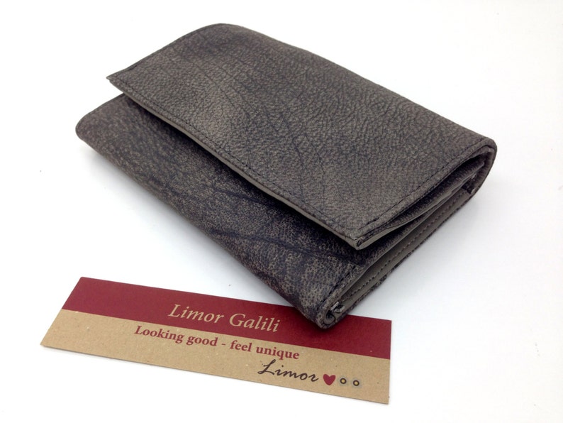 Sale Distressed gray leather wallet Womens wallet Organized Etsy