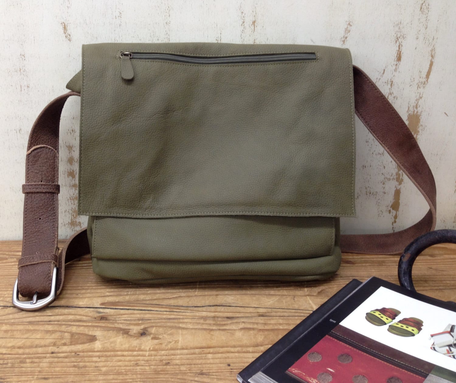 SALE Green Leather messenger bag women leather bags Leather Etsy