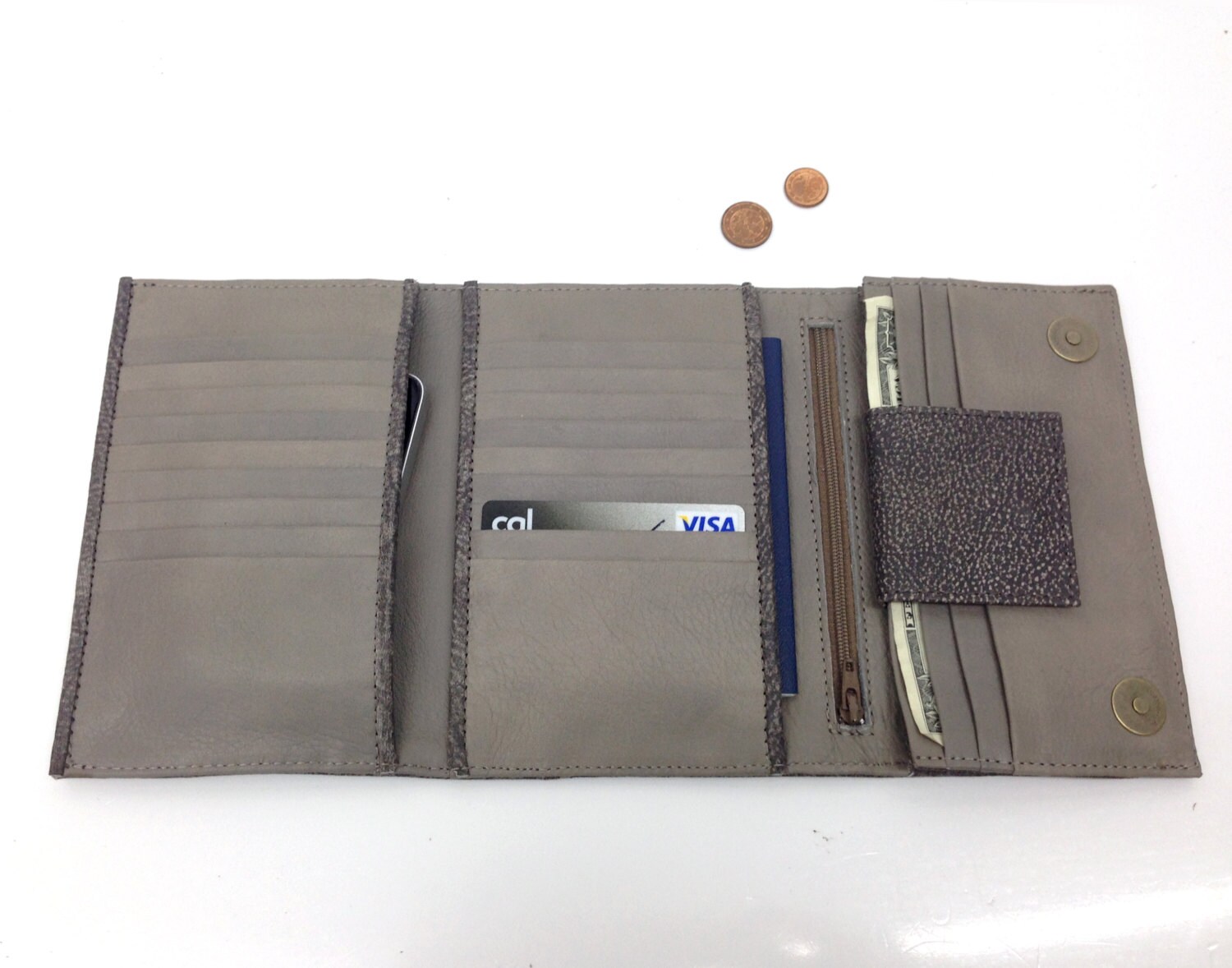 Sale Grey leather Wallet Womens leather wallet Women Etsy
