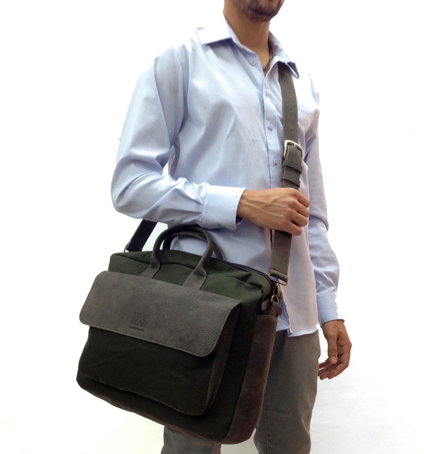 Sale Waxed canvas & Leather Briefcase / Messenger / Laptop Etsy