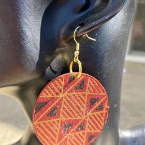 Abstract African Fabric Earrings: Brown Black Gold Statement Jewelry