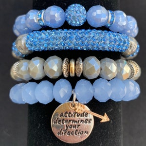 Blue Stack Bracelets, Blue Beaded Bracelets, Blue Mixed Bracelets, Stretch Beaded Bracelets, Statement Bracelets Blue, Gift for Her