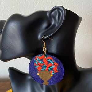 Fabric Covered Wooden Earrings, African Queen Earrings, Statement Jewelry, Afrocentric Earrings, African Queen Head Wrap Earrings, Mom Gift