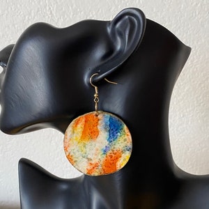 Abstract Fabric Covered Wooden Earrings: Artsy Boho Statement Jewelry