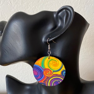 Abstract Fabric Covered Earrings: Colorful Boho Statement Jewelry