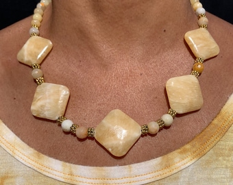 Yellow Jade Necklace, Yellow Gemstone Necklace, Yellow Jade Bead Necklace