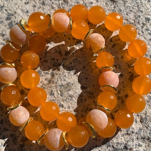 Orange Agate Gemstone Bracelet Set: Handmade Stretch Jewelry