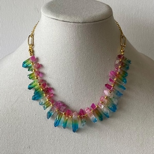 Multi Color Spikes Quartz Necklace, Chunky Statement, Handmade Boho Stone, Handmade Gemstone Necklace, Natural Bold Gemstone Jewelry