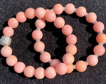 Pink Gemstone Bracelet Set: Handmade Stretch Jewelry