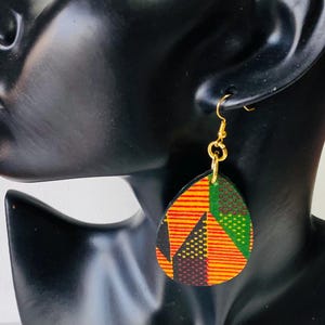African Print Teardrop Earrings: Fabric Covered Wood, Afrocentric Jewelry