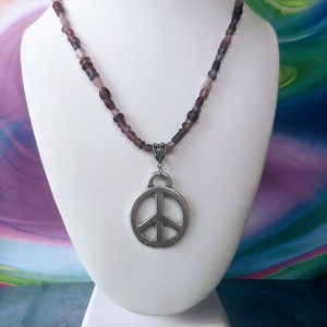 Amethyst Beaded Peace Sign Necklace