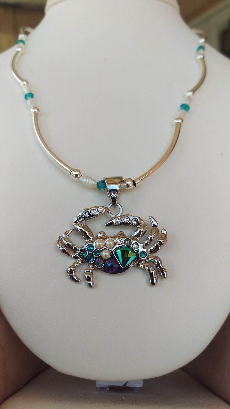 Swarovski Crystal Genuine Pearl Crab Necklace Etsy