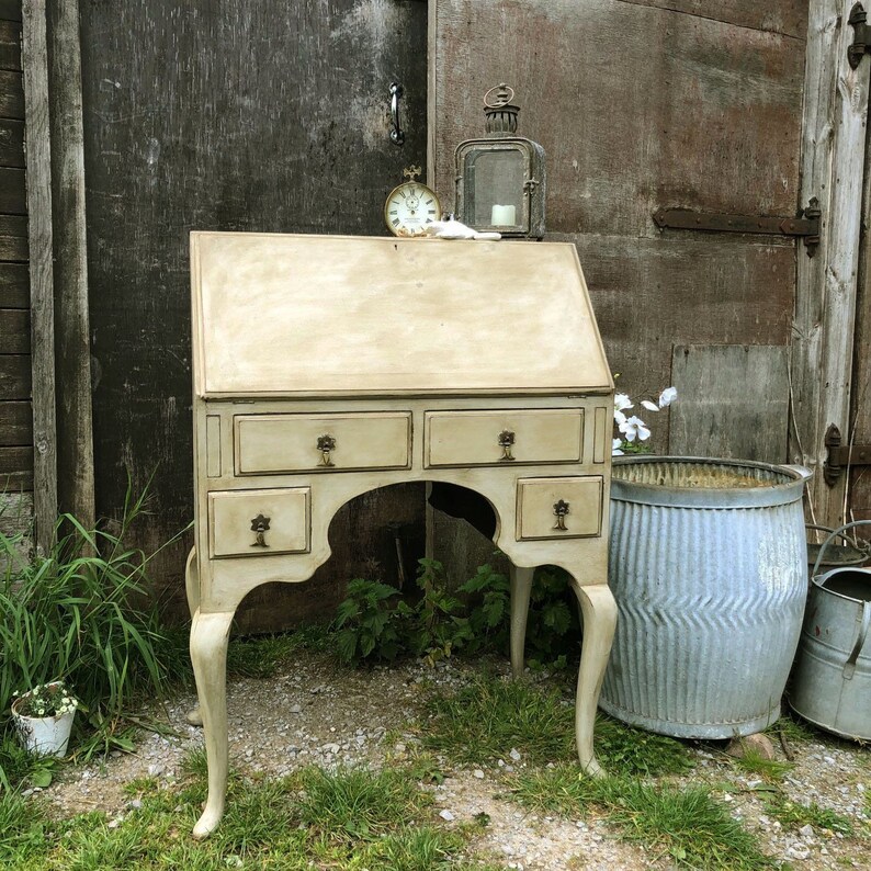 Grey Hand Painted Jacobean Country Style Writing Desk Bureau Jacobean Country Style Writing Desk