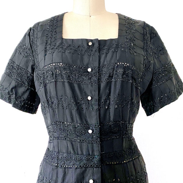 1950's Plus Size Dress Volup Cotton Islet Lace True Vintage 16/XL
