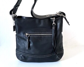 Coach Slim Duffle Vintage Y2K Black Leather 1415 Medium Minimalist Convertible Cross Body Purse