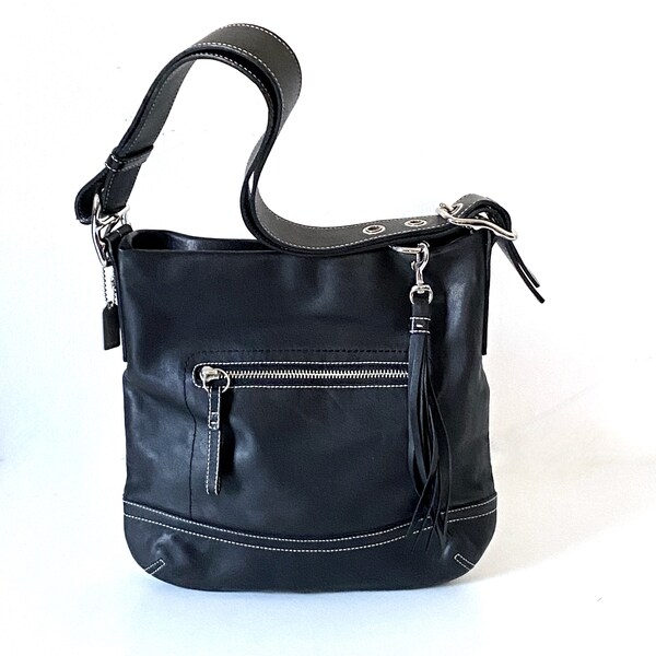 Coach Slim Duffle Vintage Y2K Black Leather 1415 Medium Minimalist Convertible Cross Body Purse