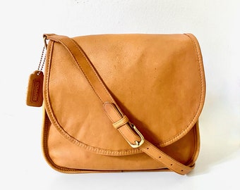Vintage 1980s Coach Leather Crossbody Bag: Saddle Tan Made in USA