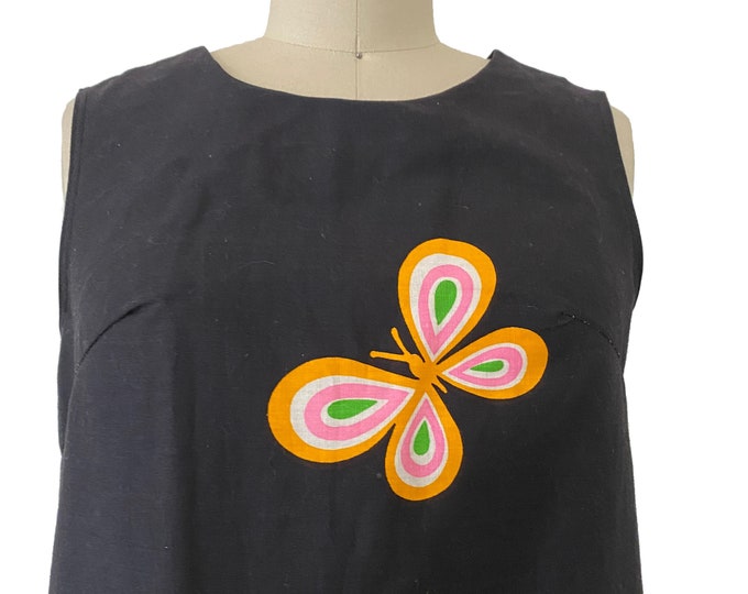 1970s Mod Shift Vintage Butterfly Gogo Day Dress Novelty Print Med/lrg