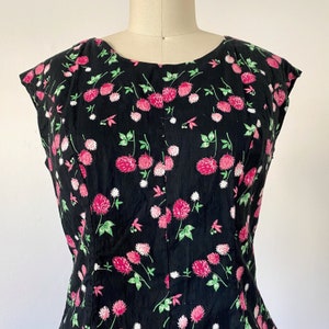 1950s Cotton Princess Dress Full Skirt Pink CLOVER Pinup Girl Vintage Patio Day Dress Sz 8