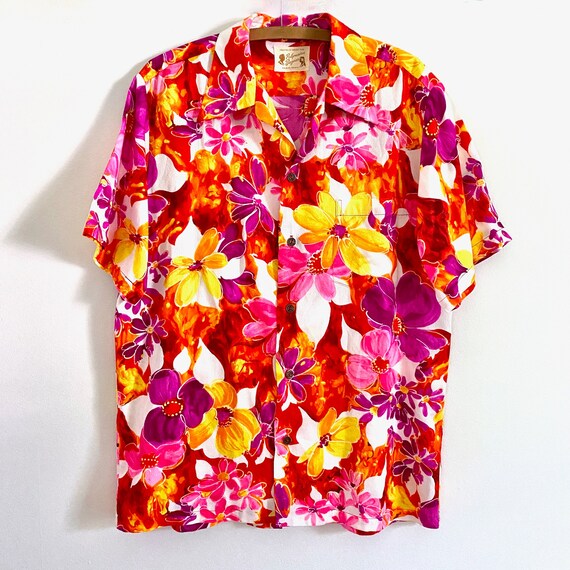 VTG 1960s COLLECTABLE BARK CLOTH HAWAIIAN ALOHA SHIRT TIKI ROCKABILLY S 36