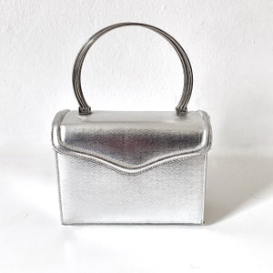 1960s Silver Lamé Bracelet Box Bag Cocktail Purse Party Bag Meyers Made in USA Wedding Purse