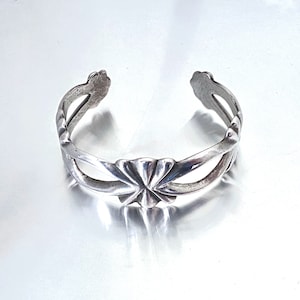Vintage 1970s Sand Cast Sterling Silver Cuff Bracelet: Southwest Boho Jewelry