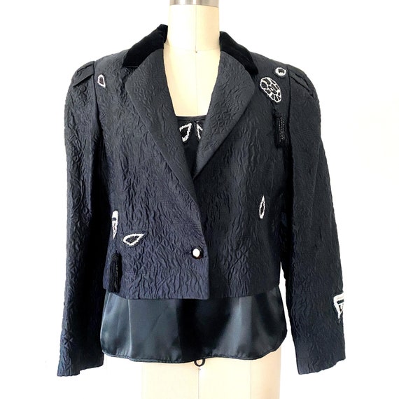 1980s Louis FERAUD Quilted Silk Velvet EMBELISHED… - image 1