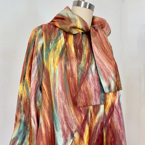 1960 Hooded Swing Coat Groovy Overcoat Paint Print Tr… Gem