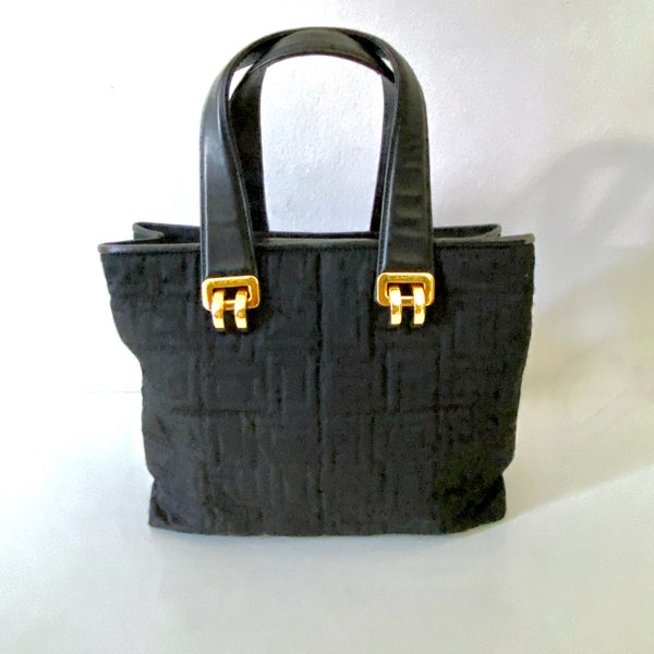 1990s Lancel Black Shoulder Bag Club Bag Vintage Black Quilted Fabric and Leather