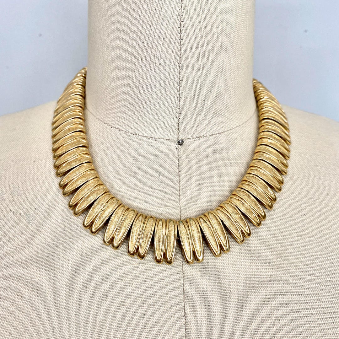 Vintage 30s Necklace Brass Fringe Drops Egyptian Revival Bohemian Art Deco