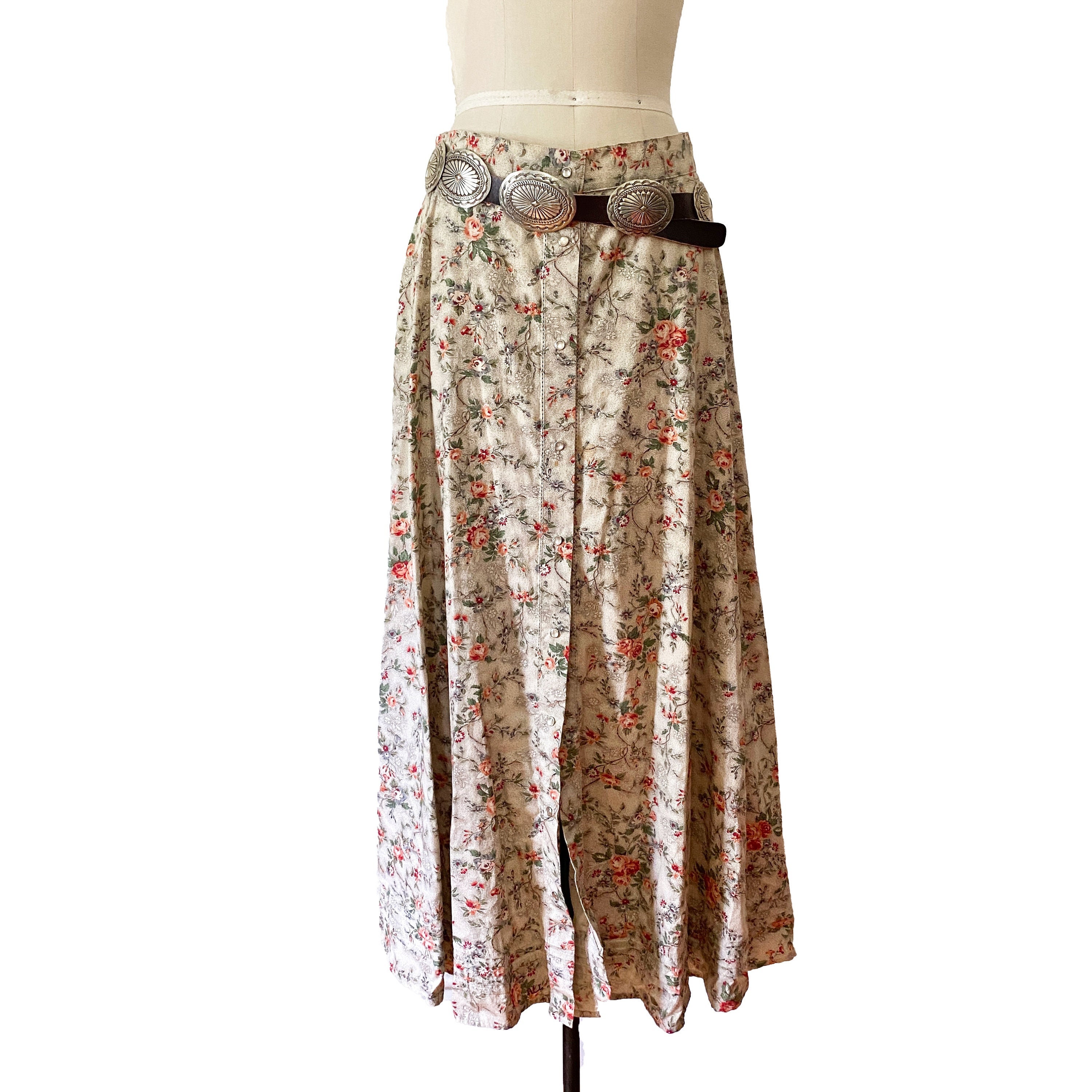 Ralph Lauren Skirt Women s 6 Vintage Maxi Pearl Snap Floral Boho