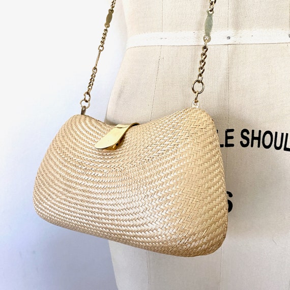 1980s Coated Wicker Clutch Shoulder Bag Club Hard… - image 10