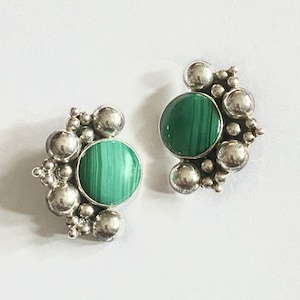 Vintage Taxco 1960 Malachit und Sterling Silber Ohrringe