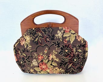 1960s Tapestry Bag Vintage Granny Chic Floral handbag Pretty Purse Country Core