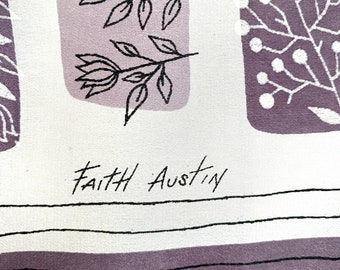 FAITH AUSTIN Vintage NOVELTY Print Silk Scarf Square Silk Scarf Mid Century Graphic Small Foulard