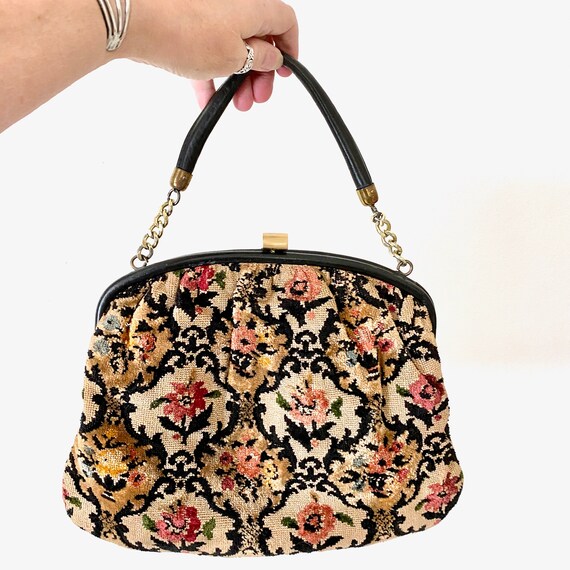 1960s Floral Tapestry Carpet Bag RONAY Made in the US… Gem