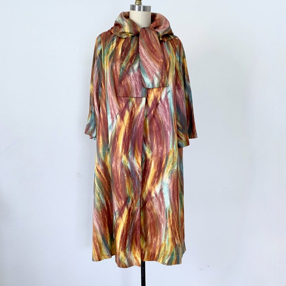 1960 Hooded Swing Coat Groovy Overcoat Paint Print Tr… Gem
