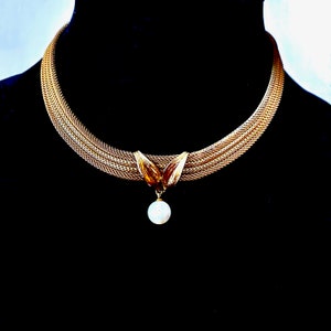 1963 Christian Dior Gold Tone Grosse Germany Vintage Wide Mesh Necklace