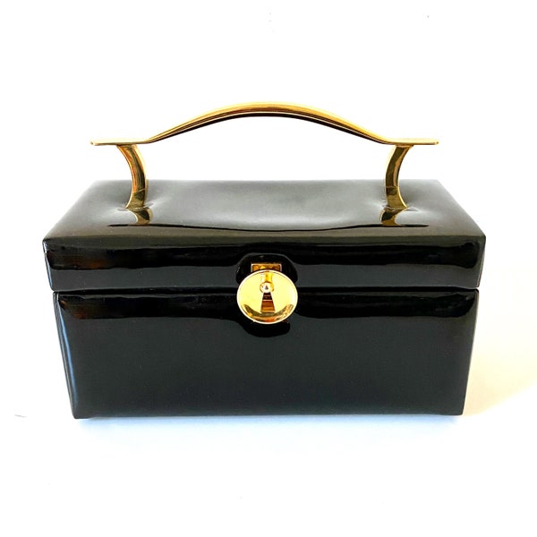 1950 KORET Patent Leather Box Handbag With Coin Purse Haute Couture Designer Key Hole Clasp