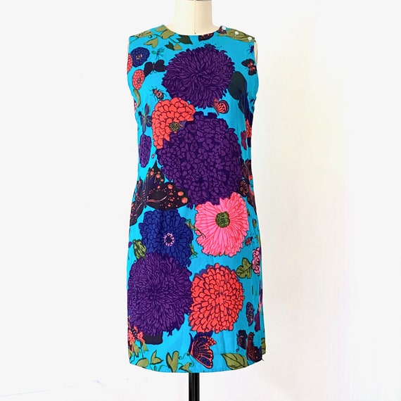 1960s Novelty Mod Shift Vintage Flower Power Cott… - image 2