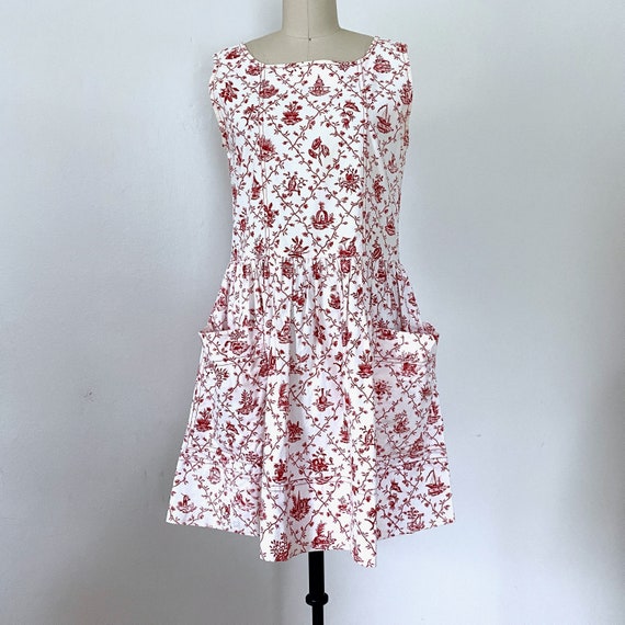 1980s Toile Cotton PIERRE DEUX Summer Dress Floral