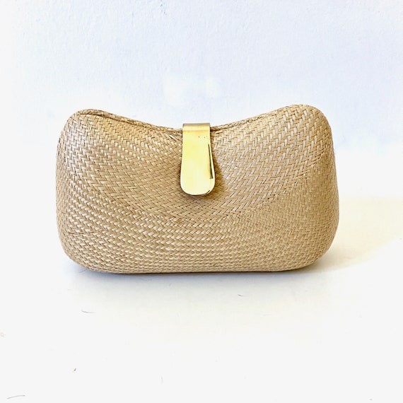 1980s Coated Wicker Clutch Shoulder Bag Club Hard… - image 1